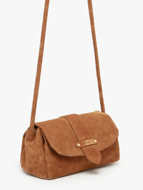 Sac Bandoulière M Agnes Cuir Velours Etrier Marron agnes EAGV205M vue secondaire 5