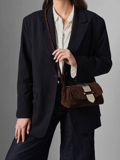 Sac Bandoulière S Agnes Cuir Velours Etrier Marron agnes EAGV205S vue secondaire 2